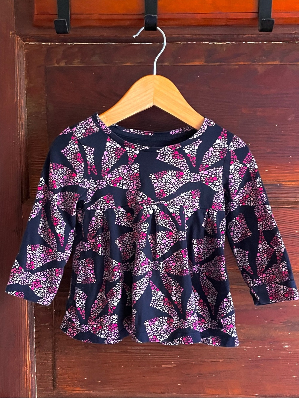 5/$20💥🎀 Gap Twirl Dress, 🩷 Heart Print Bows, Long Sleeve, Fit & Flare, Pink Gray